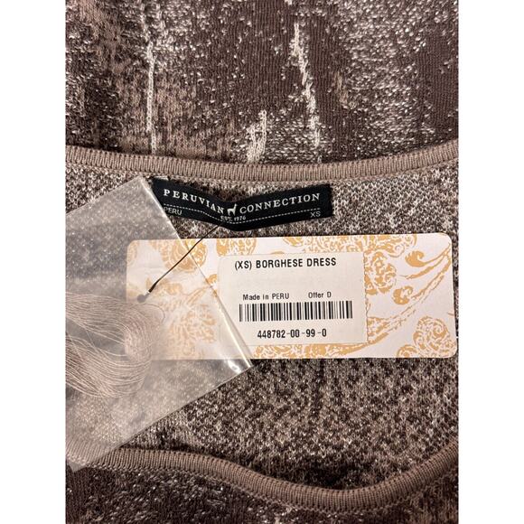 New Peruvian Connection Dress XS Womens Brown Silver Metallic Knit Pima Cotton - Picture 8 of 9